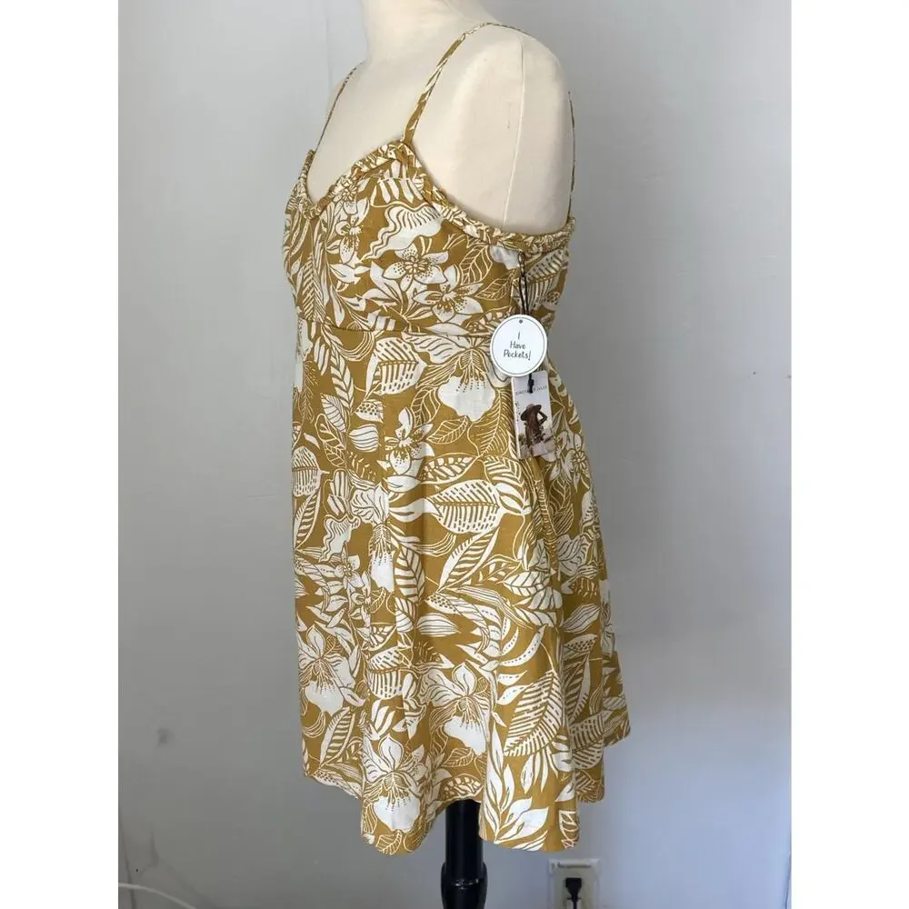 NWT Sincerely Jules Mini Dress Womens M Floral Strappy Tropical Linen Blend - Picture 3 of 13
